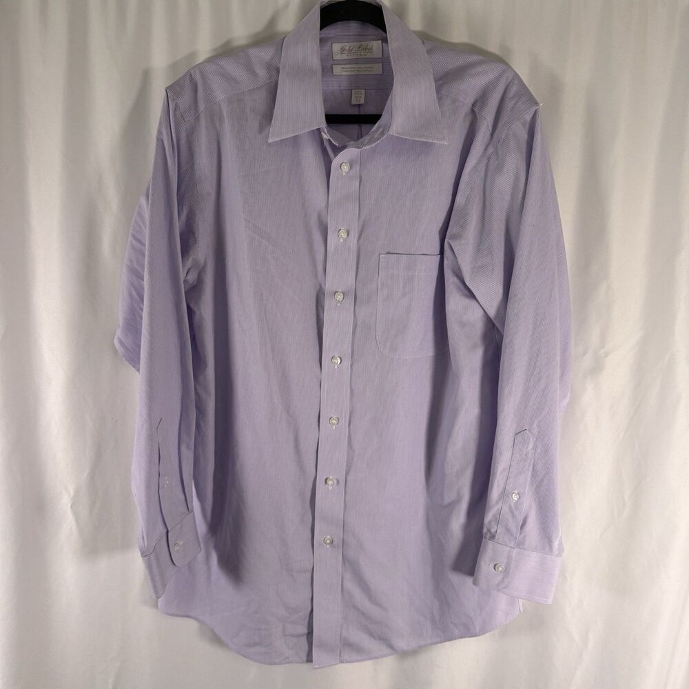 Roundtree Yorke Gold Label Fitted Dress Shirt Men's 15.5 33 Purple White Striped
